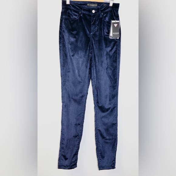 Guess 1981 Skinny High-Rise Velvet Pants Women’s Size 26 Navy Blue NWT - Picture 1 of 9